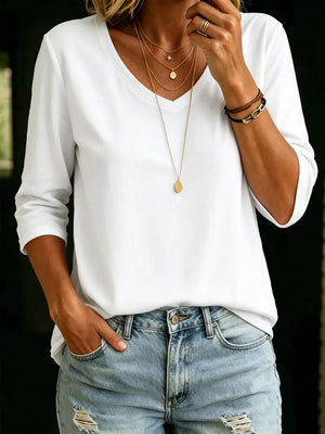 Full Size V-neck 3/4 Sleeve T-shirt Plus Size, front view