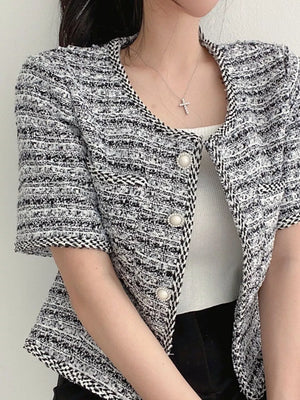Pearl Button Short Sleeve Tweed Jacket, back view