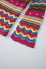 Multicolor crochet knit sweater with wave pattern and openwork details.
