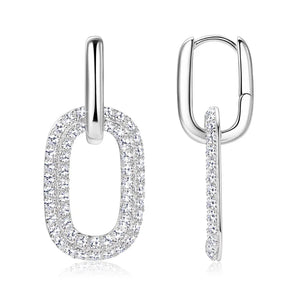Silver pave oval link drop earrings with a polished finish.