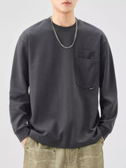 Dark Gray long-sleeve sweatshirt with chest pocket and crew neck.