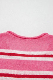 Striped Button-up Cardigan in Pink, editorial view