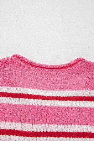 Striped Button-up Cardigan in Pink, editorial view