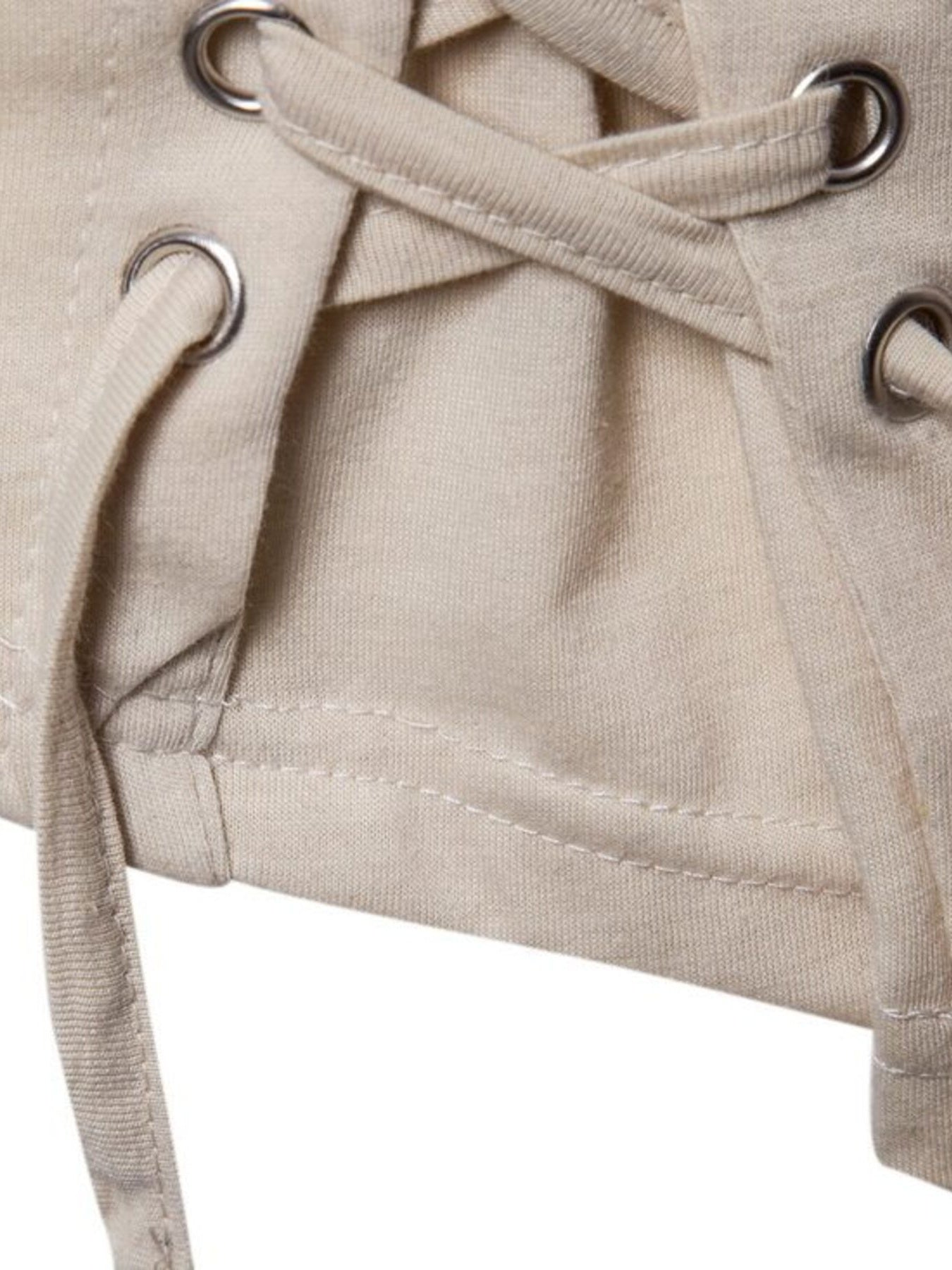 Light Khaki cotton t-shirt with lace-up detail and grommets.