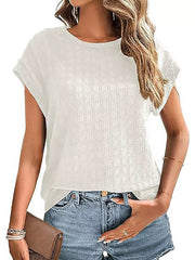 Textured Round Neck Short Sleeve Top in Malachite Green, editorial view