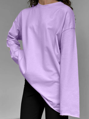 Oversized lavender cotton jersey top with long sleeves and a relaxed fit.