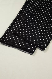 Black polka dot wide-leg maternity pants with lace trim detail.