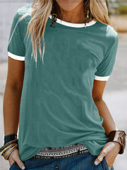 Bean Green t-shirt with white contrast trim, short sleeves, and relaxed fit.