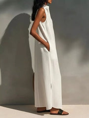 Sleeveless Maxi Dress With Pockets in Orange, side view