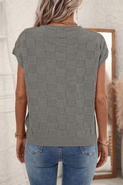 Dark Gray textured square-knit short sleeve tee with crewneck.