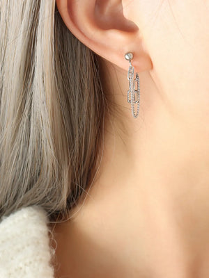 Silver interlocking chain drop earrings with cubic zirconia accents
