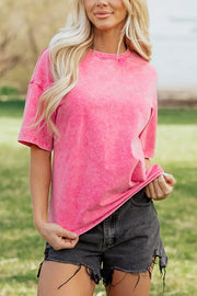 Solid Color Cotton Mineral Washed Oversize Tee in Mint Blue, model styling view