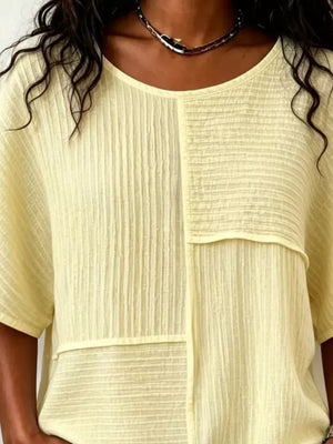 Full Size Texture Round Neck Half Sleeve Blouse, fit detail