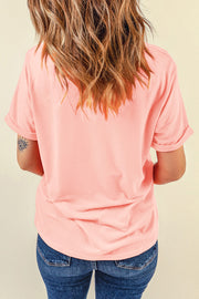 Watermelon pink cotton t-shirt with cuffed short sleeves and a relaxed fit.
