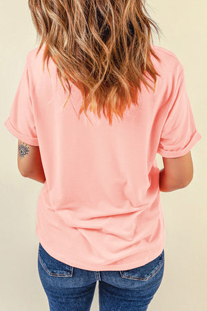 Watermelon pink cotton t-shirt with cuffed short sleeves and a relaxed fit.