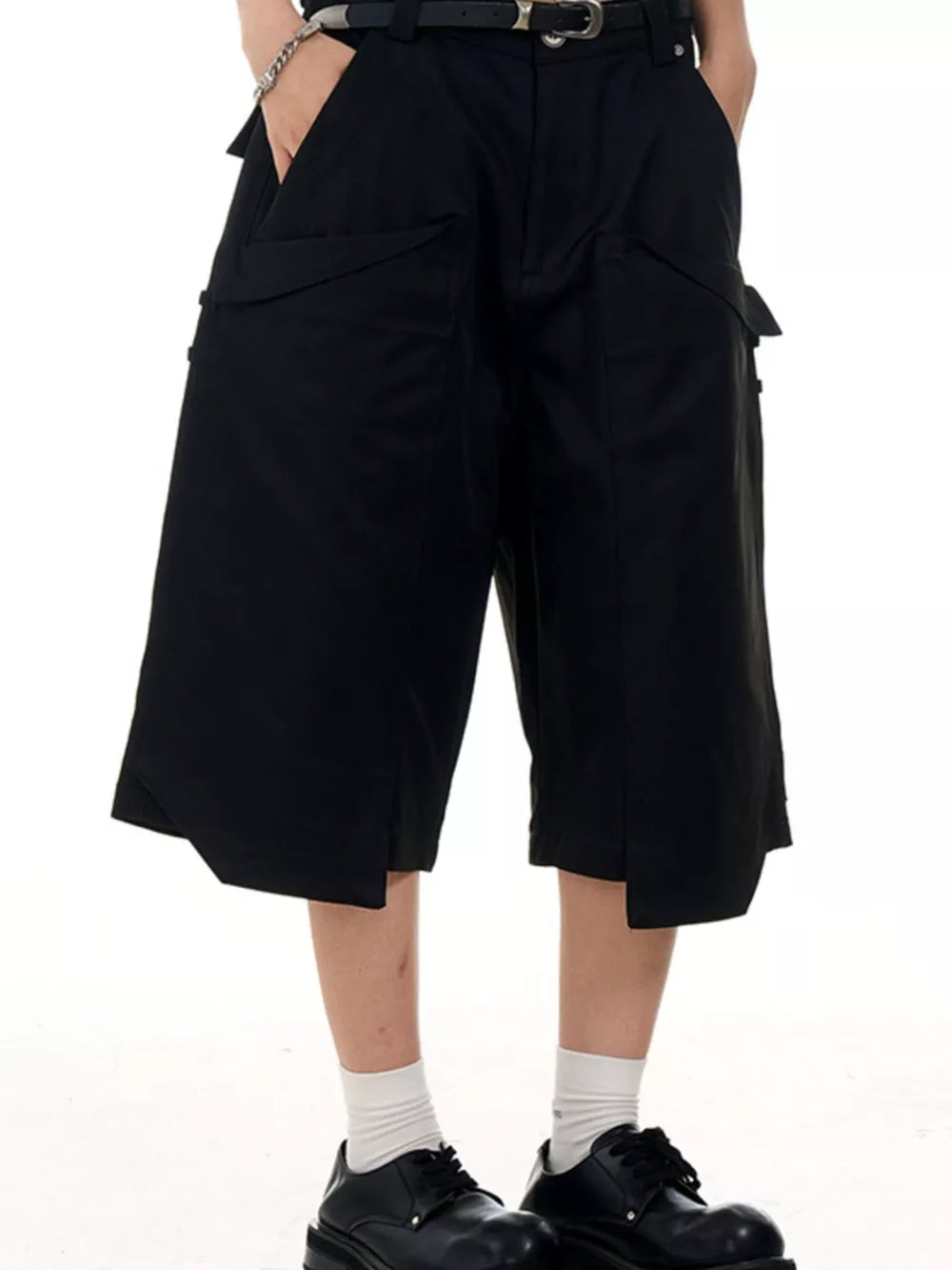 Men's Wide-leg Cargo Capris in Brown, model styling view
