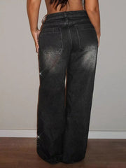 Rhinestone-embellished High-waist Jeans