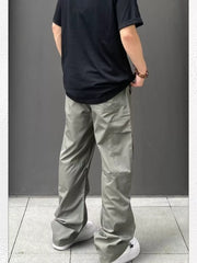 Men's Gray Green relaxed fit cargo sweatpants with ankle drawstring and multiple pockets.