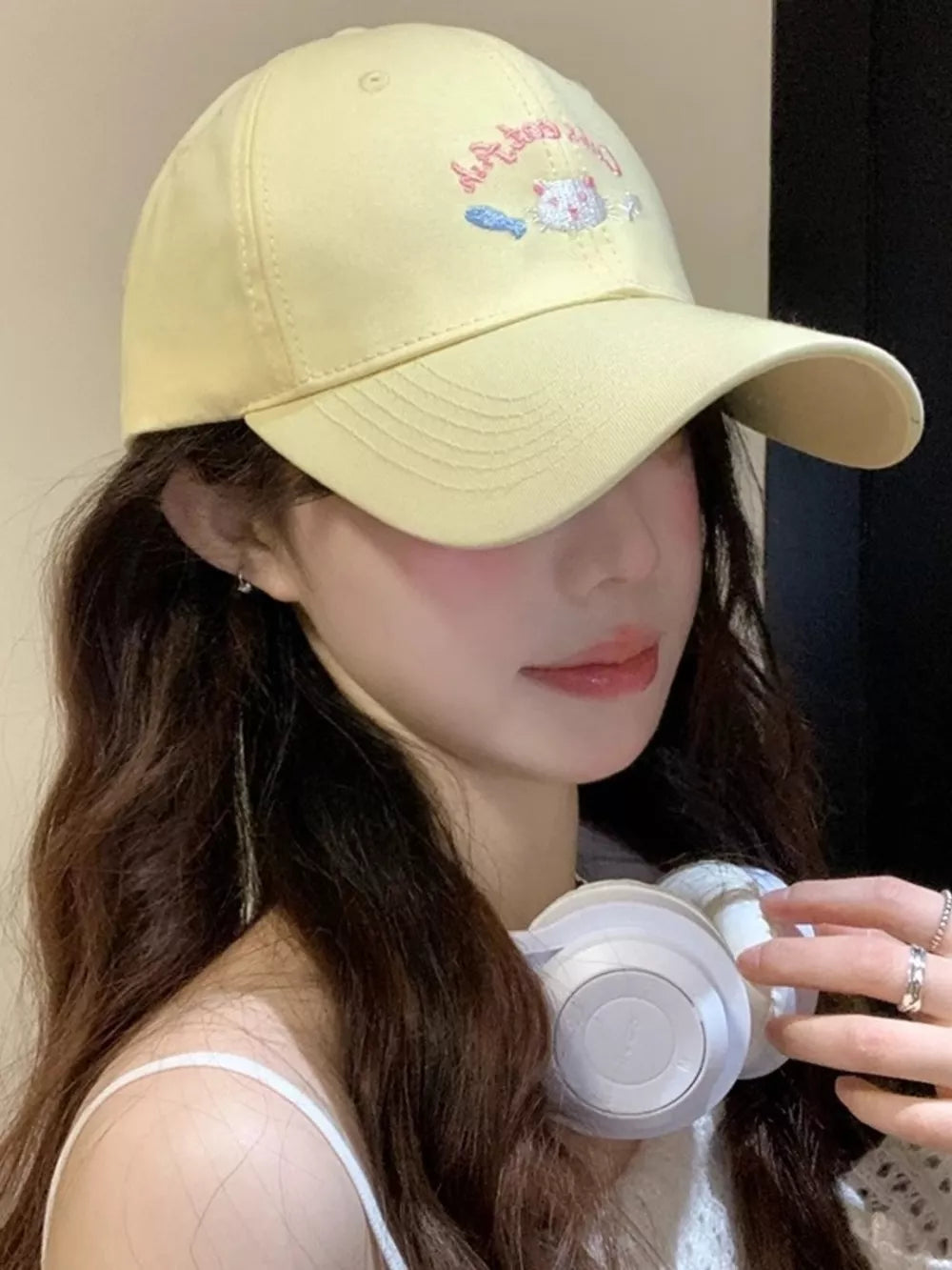Playful Cat Embroidered Cotton Cap