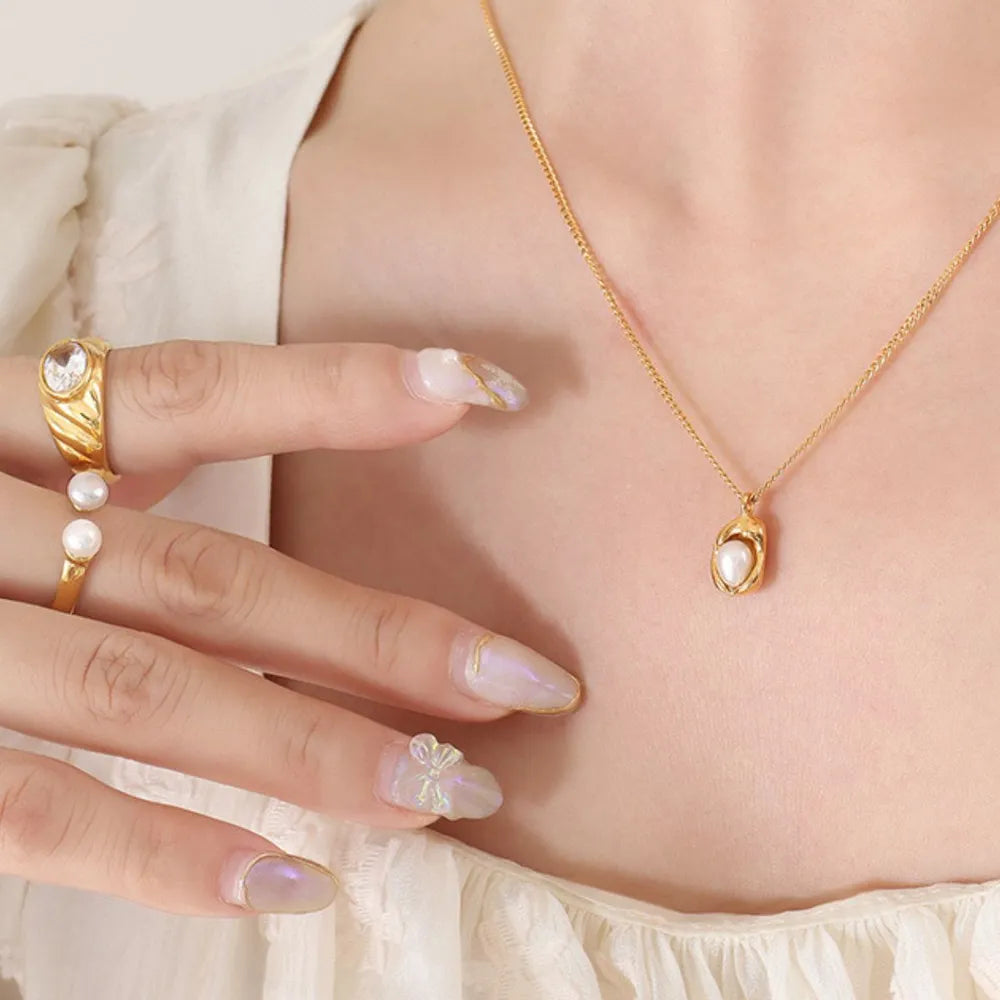Gold necklace with pearl charm pendant, delicate chain, women's jewelry