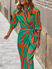 Abstract Print Wrap Midi Dress in Scarlet, close-up detail