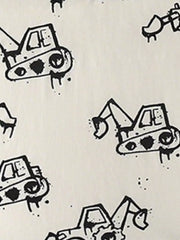 Toddler t-shirt with a playful black excavator print on a cream cotton background.
