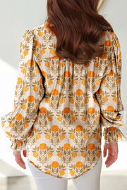 Floral Print V Neck Long Sleeve Top in Sherbet, side view