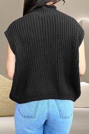 Black cable knit sleeveless mock neck sweater top