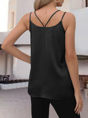 Black satin camisole with crisscross back straps