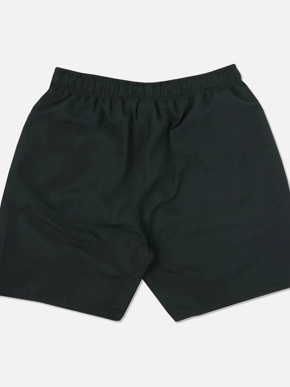 Black performance shorts with elastic waistband and embroidered wolf head detail.