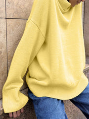Relaxed fit ribbed turtleneck sweater in Canary Yellow acrylic with a casual, basic style.