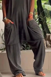 Casual V-neck Short Sleeve Jumpsuit With Pockets in Orange, fabric detail