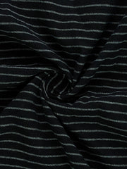 Black cotton blend men's long sleeve shirt with thin white stripes.