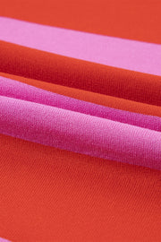 Striped knit tee in hot pink and red with short sleeves