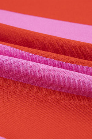 Striped knit tee in hot pink and red with short sleeves