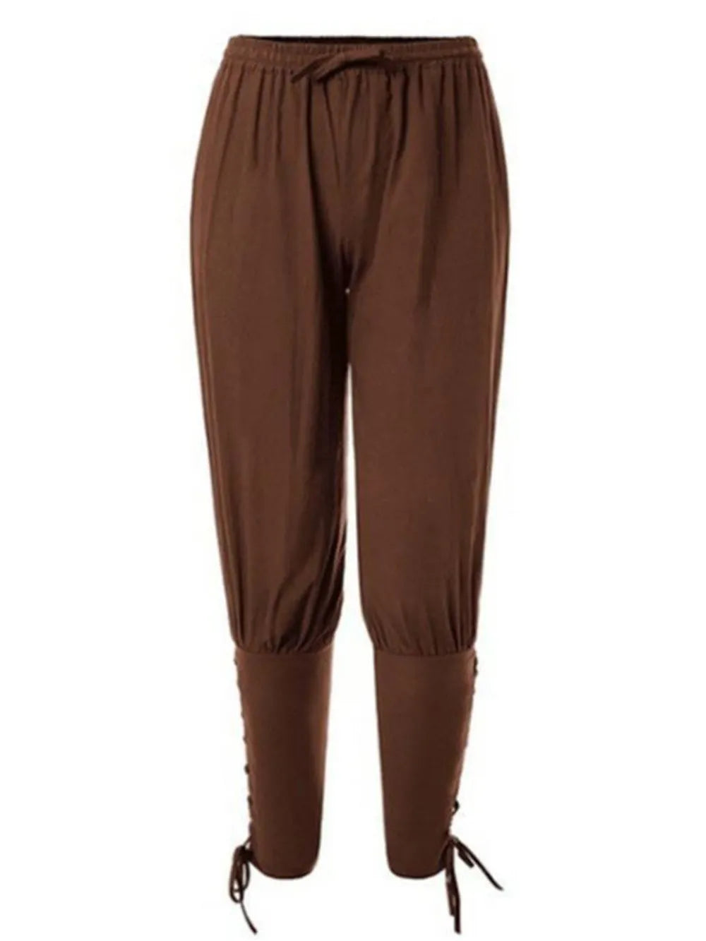 Brown drawstring trousers with lace-up hem detail