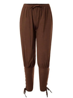 Brown drawstring trousers with lace-up hem detail