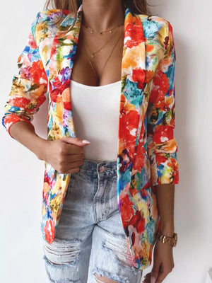Vibrant Floral Print Open Front Blazer in Red, view 11