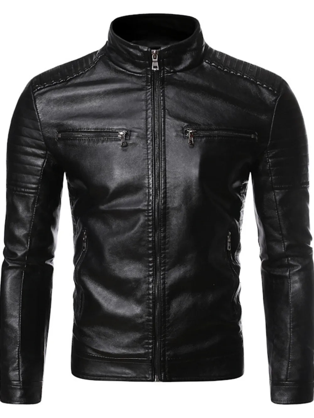 Men's Plus Size Zip Up Motorcycle Jacket in Coffee, fabric detail