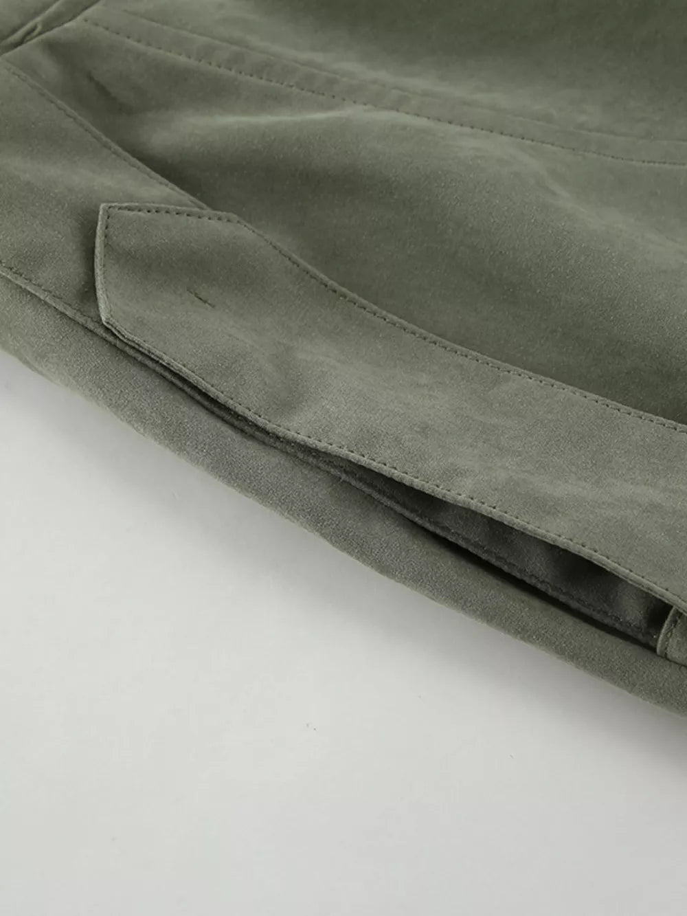 Lapel Collar Belted Cropped Trench in Moss, view 13