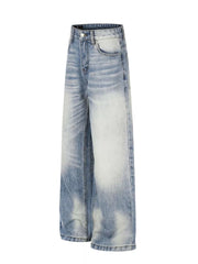 Men S Washed Wide Leg Jeans in Blue, side view