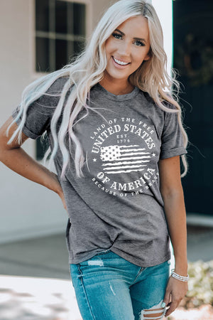 Mid Gray crew neck tee with a distressed United States of America graphic print.