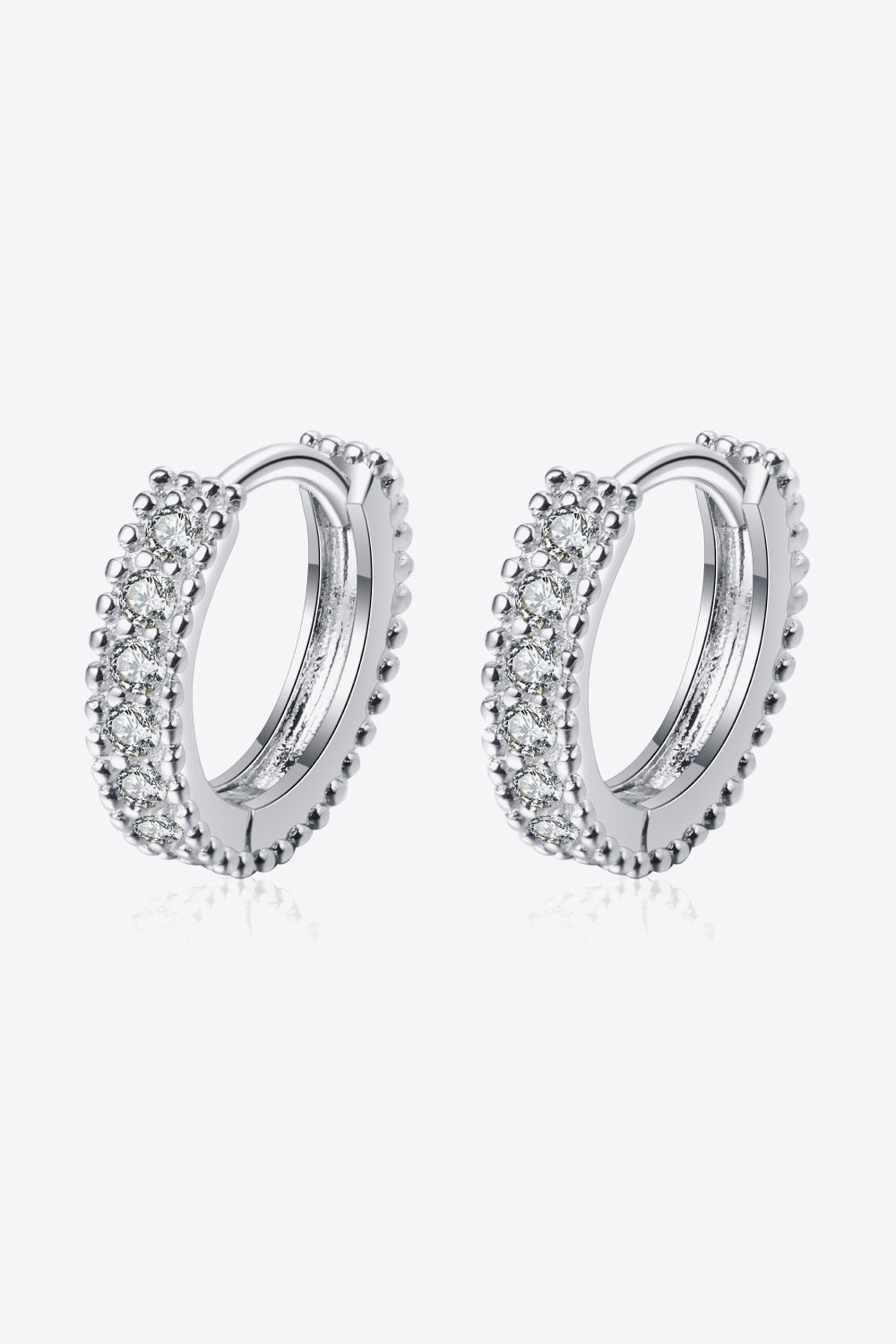 Silver pavé and beaded hoop earrings with clear stones