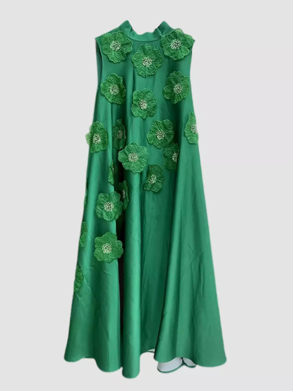 Embroidered Floral Maxi Dress With High Neck