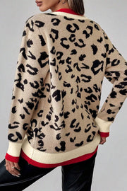 Leopard Pattern V-neck Ribbed Sweater in Leopard, side view