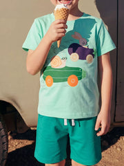 Children's Animal Race Round Neck Tee And Shorts Set, front view