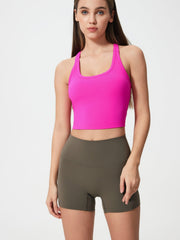 Hot Pink Sculpted Racerback Crop Tank with scoop neck and cropped length.