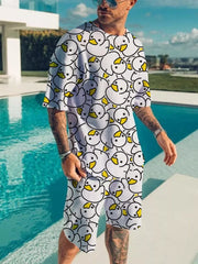 Men's Printed Short Sleeve Tee And Shorts Set, side view