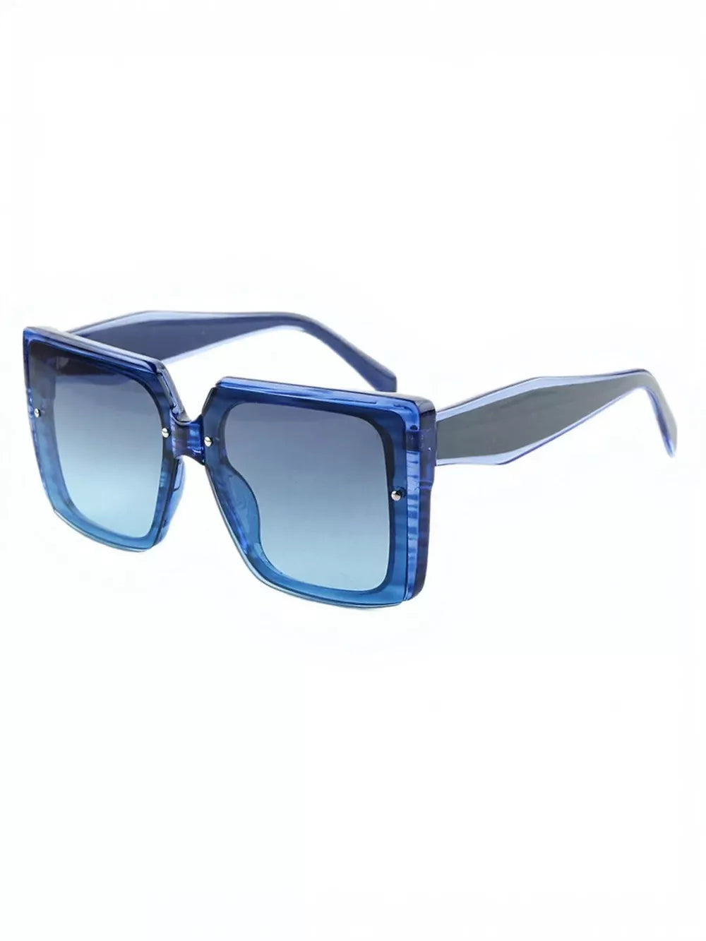 Oversized square blue gradient sunglasses with chunky acetate frames.