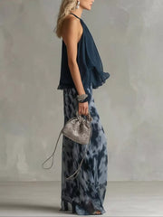 Ruffled Halter Neck And Tie-dye Pants Set